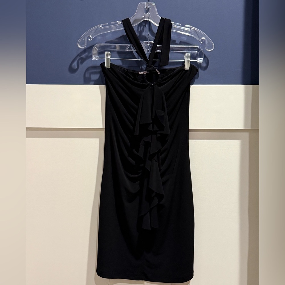 Black Ruffle Front Halter Mini Dress - Women - Picture 1 of 7